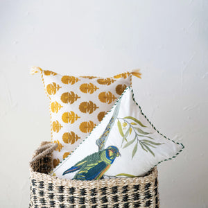 Embroidered Lumbar Pillow with Flowers