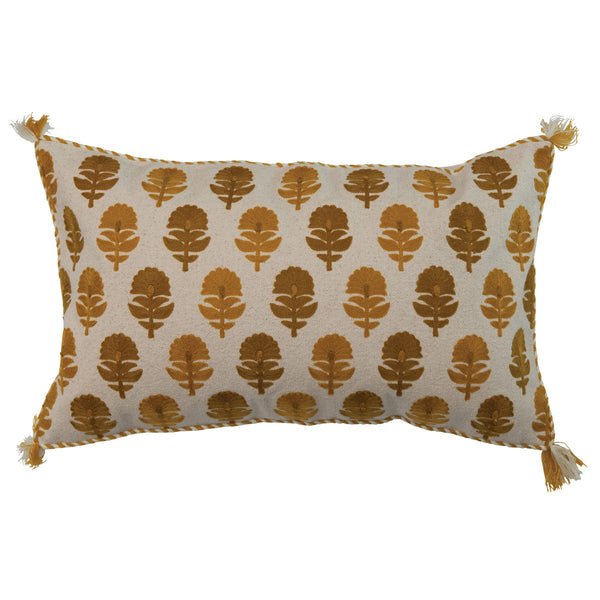 Embroidered Lumbar Pillow with Flowers
