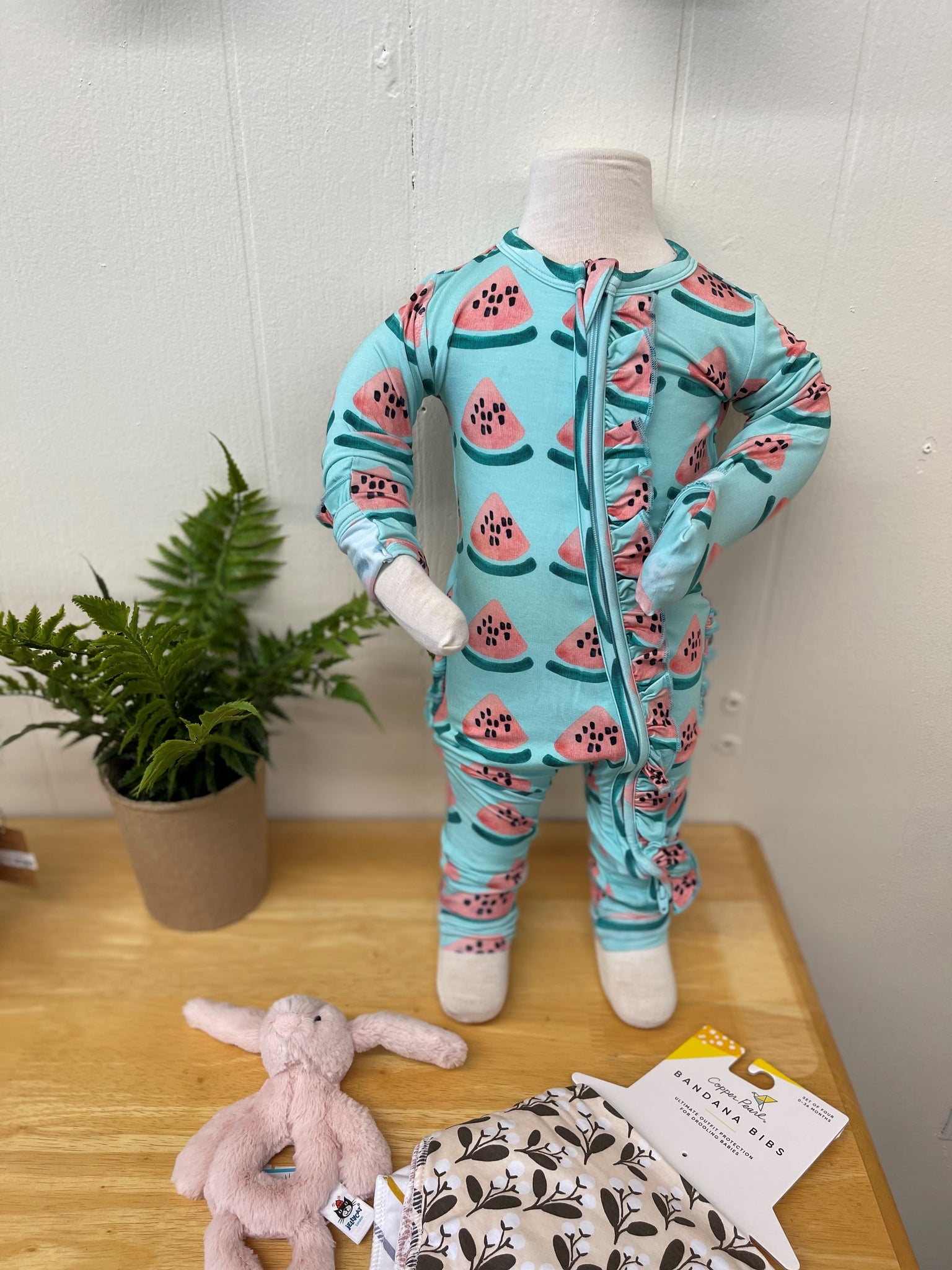 Ruffle Zip Footie - Watermelon