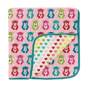 Printed Toddler Blanket - Happy Teddy/Rainbow Hearts