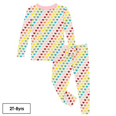 2 Piece Long Sleeve Pajama Set - Rainbow Hearts