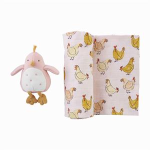Pink Chick Swaddle & Rattle Set