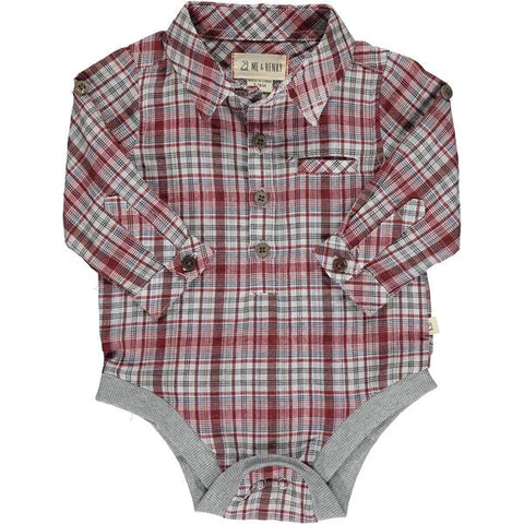 Long Sleeve Woven Onesie - Red Plaid