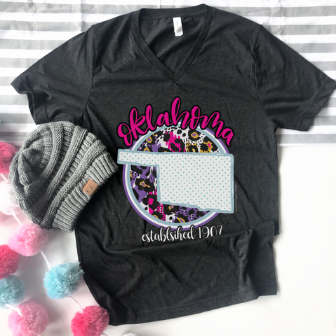 Oklahoma State & Circle Colorful Leopard T-Shirt