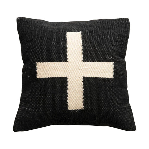 Square Wool Blend Swiss Cross Pillow