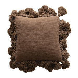 Square Cotton Slub Pillow With Crochet Tassels - Iron