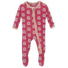 Zipper Ruffle Footie - Taffy Owls