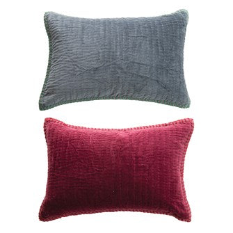 Kantha Stitch Velvet Lumbar Pillow